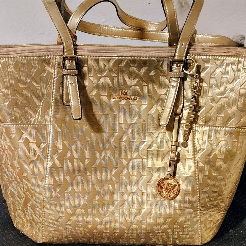 Gold Tote Bag with Logo Charm